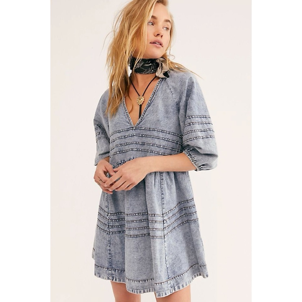 Like New Free People Long Sleeve Denim Dress